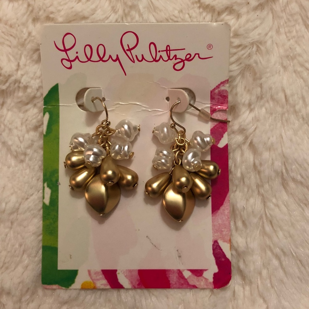 Lilly Pulitzer Gold and White Dangle Earrings